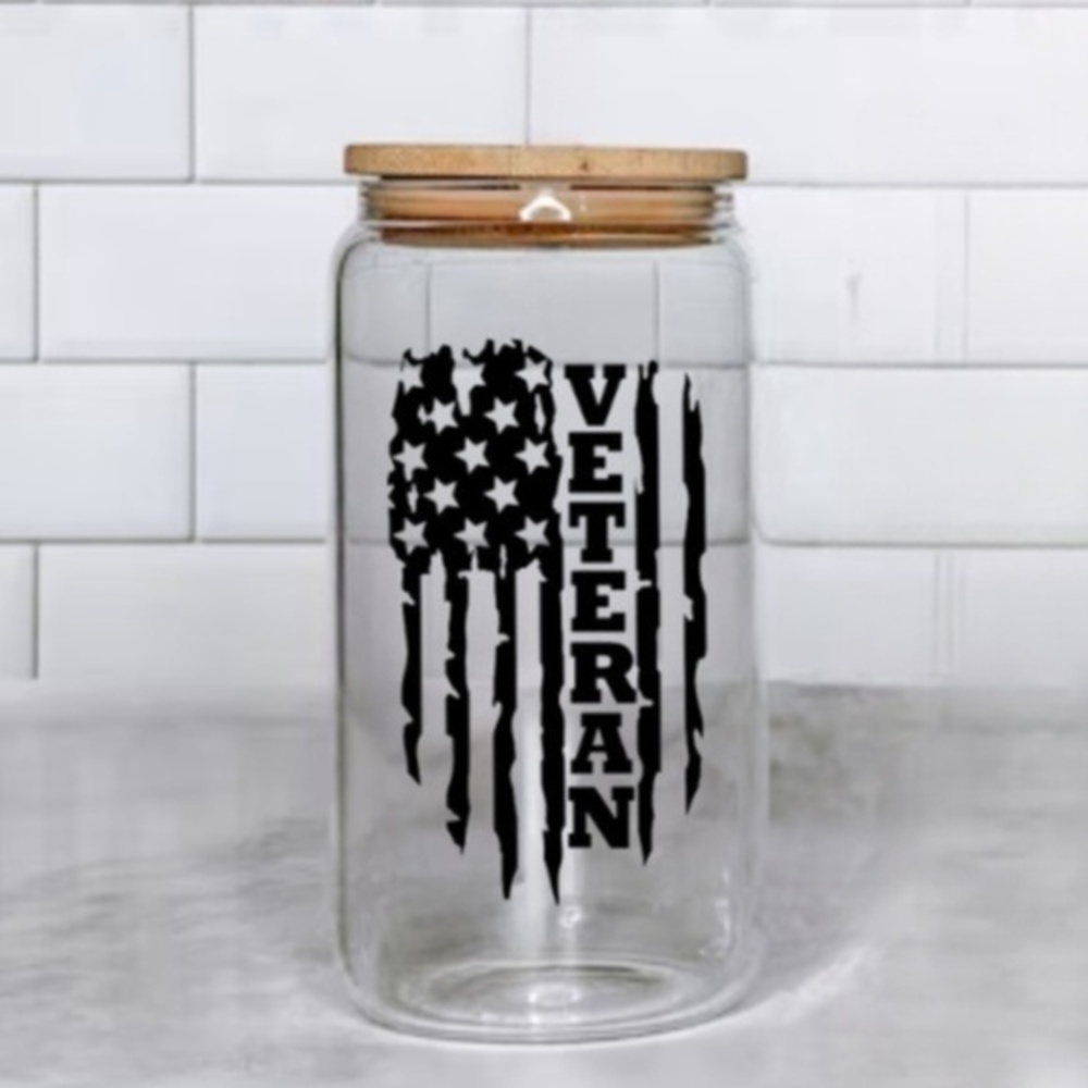 Veteran Flag Glass Cup